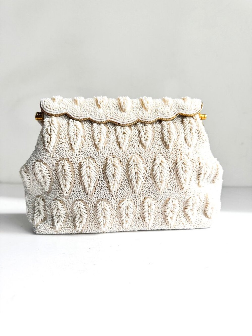 Vintage Ivory Beaded Wedding Bride Hand Bag Purse